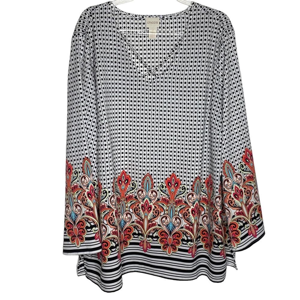Chicos Womens Size 3/XL Criss Cross V Neck Blouse Polka Dot Paisley Stripe Flowy